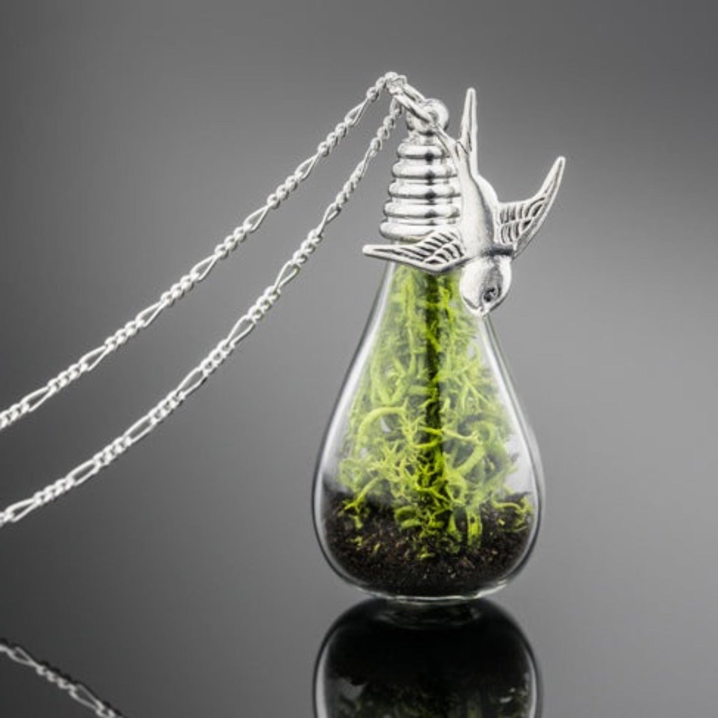 925 Genuine Moss + Earth Silver Chain with Swallow