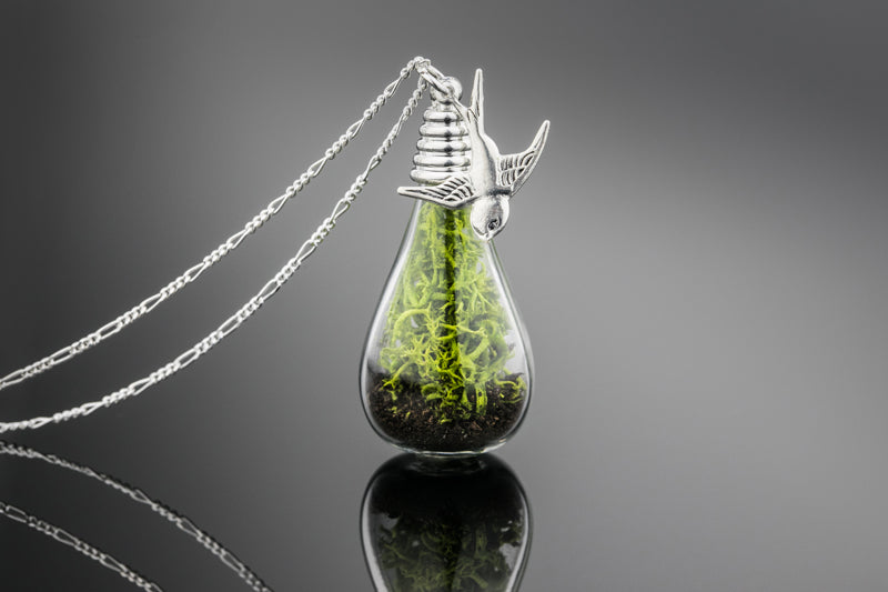 925 Genuine Moss + Earth Silver Chain with Swallow