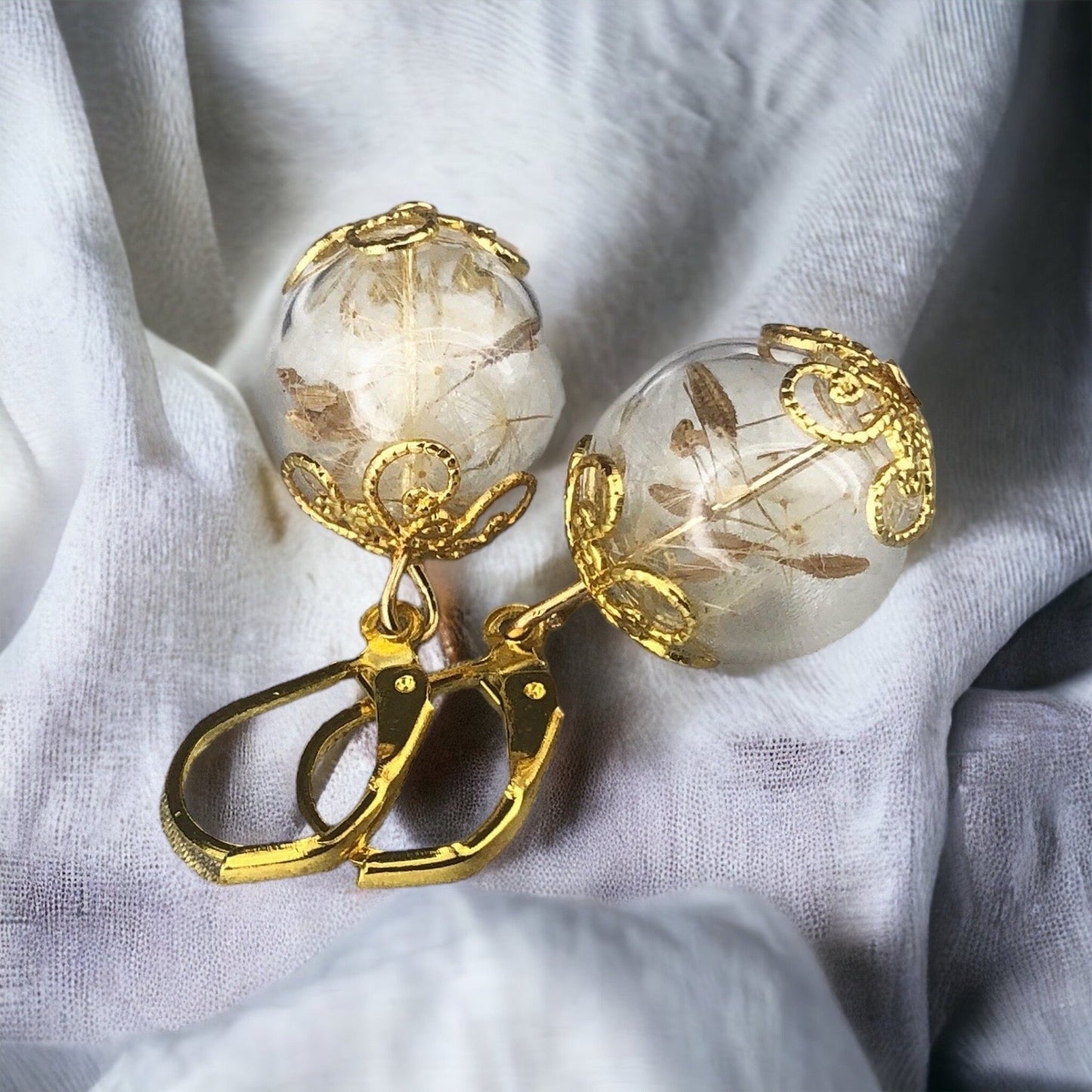Real Dandelion Earrings - Golden Earrings with Dandelion Seeds — 71