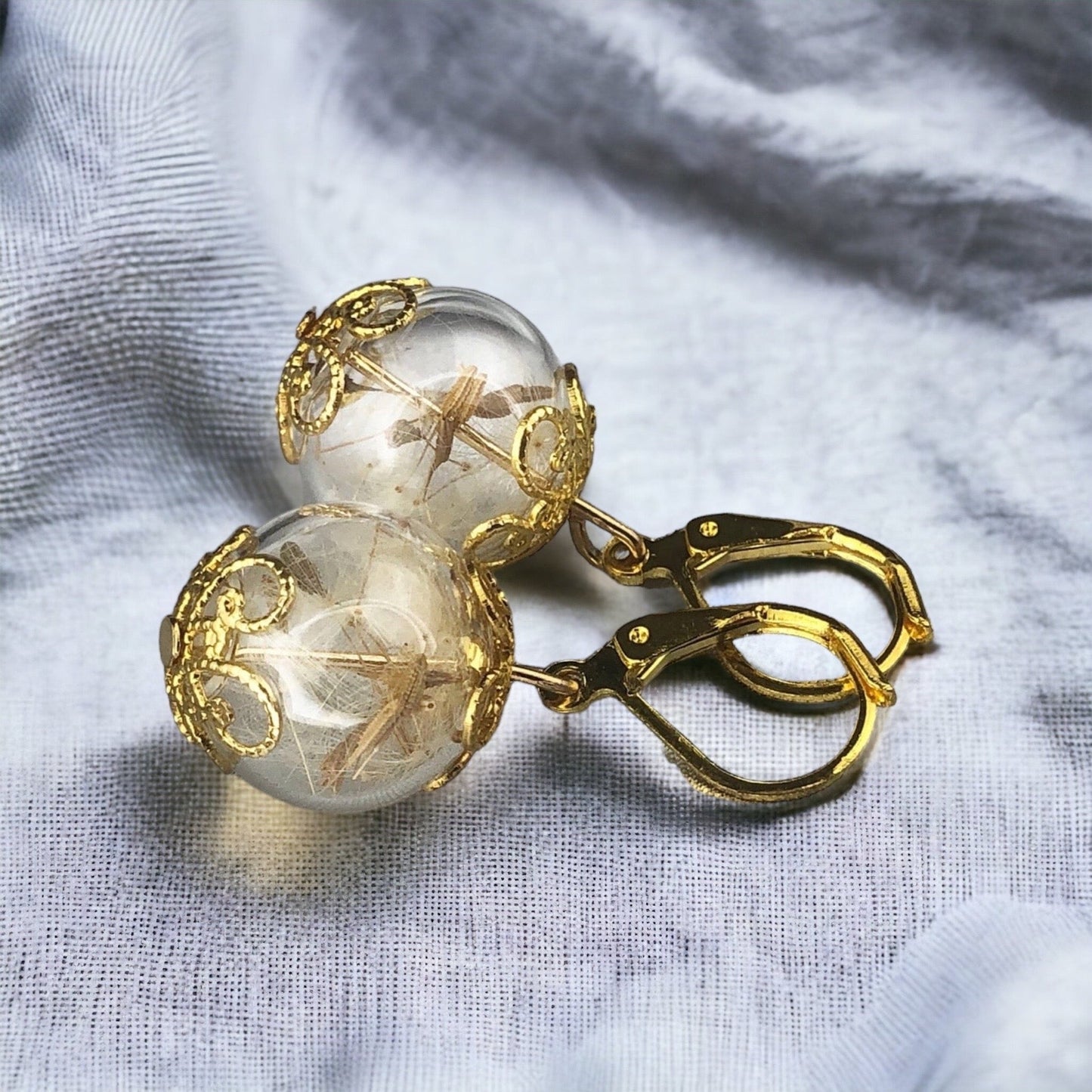 Real Dandelion Earrings - Golden Earrings with Dandelion Seeds — 71