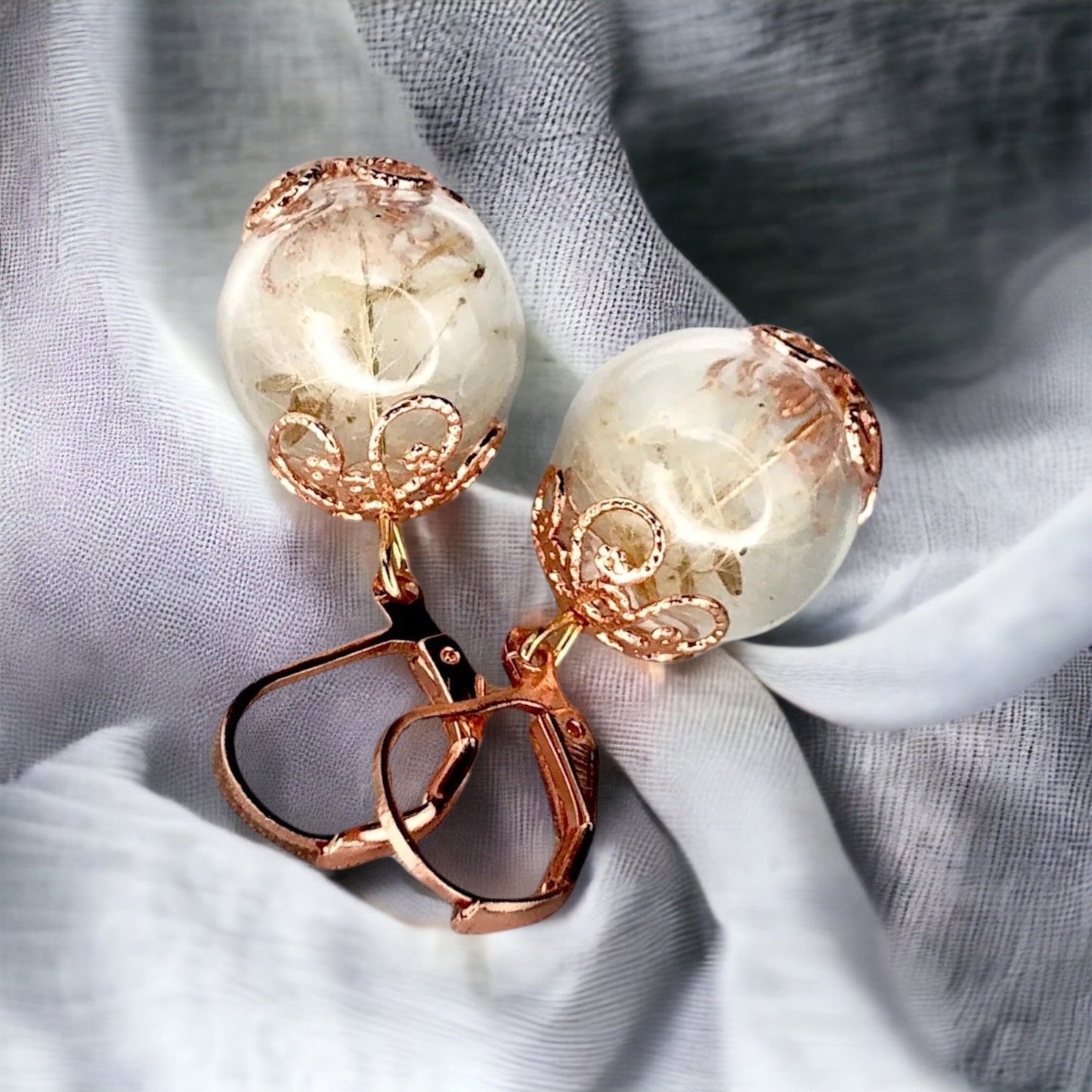 Rosegold Gold Plated Real Dandelion Earrings - Nature Jewelry — 68