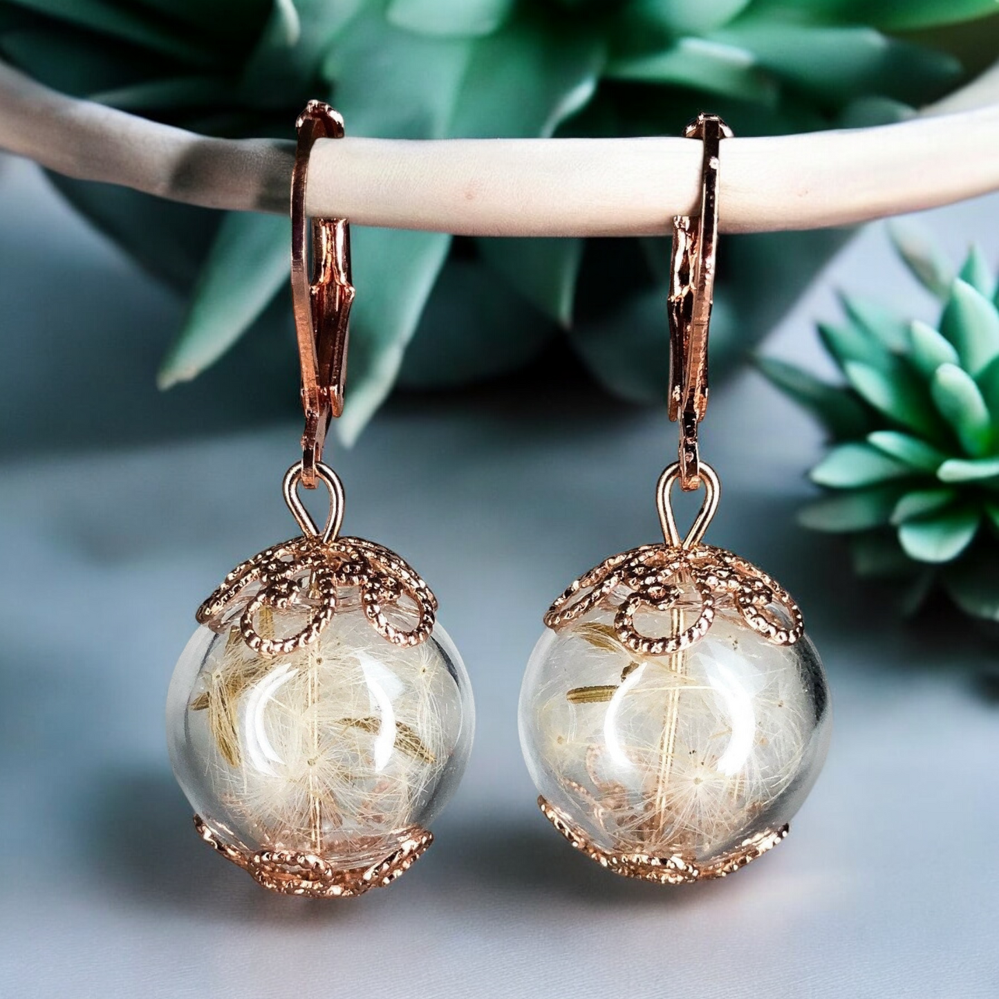 Rosegold Gold Plated Real Dandelion Earrings - Nature Jewelry — 68