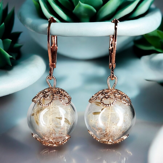 Rosegold Gold Plated Real Dandelion Earrings - Nature Jewelry — 68