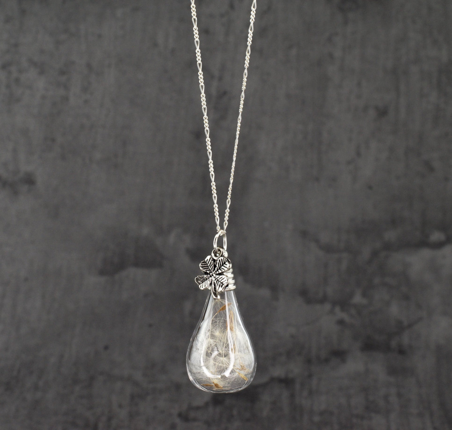 925 Sterling Silver Chain Real Dandelion & Shamrock