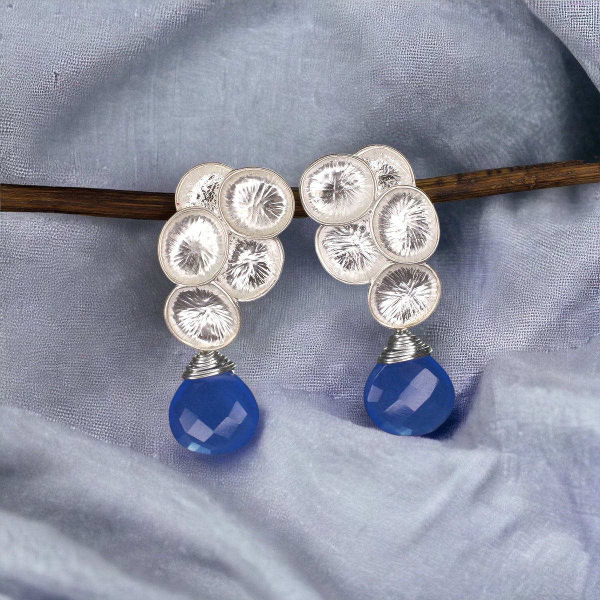 Silver-plated Earrings with Chalcedony Teardrop Beads in a Cloud Shape - Enchanting Elegance for Every Occasion - VINOHR-23