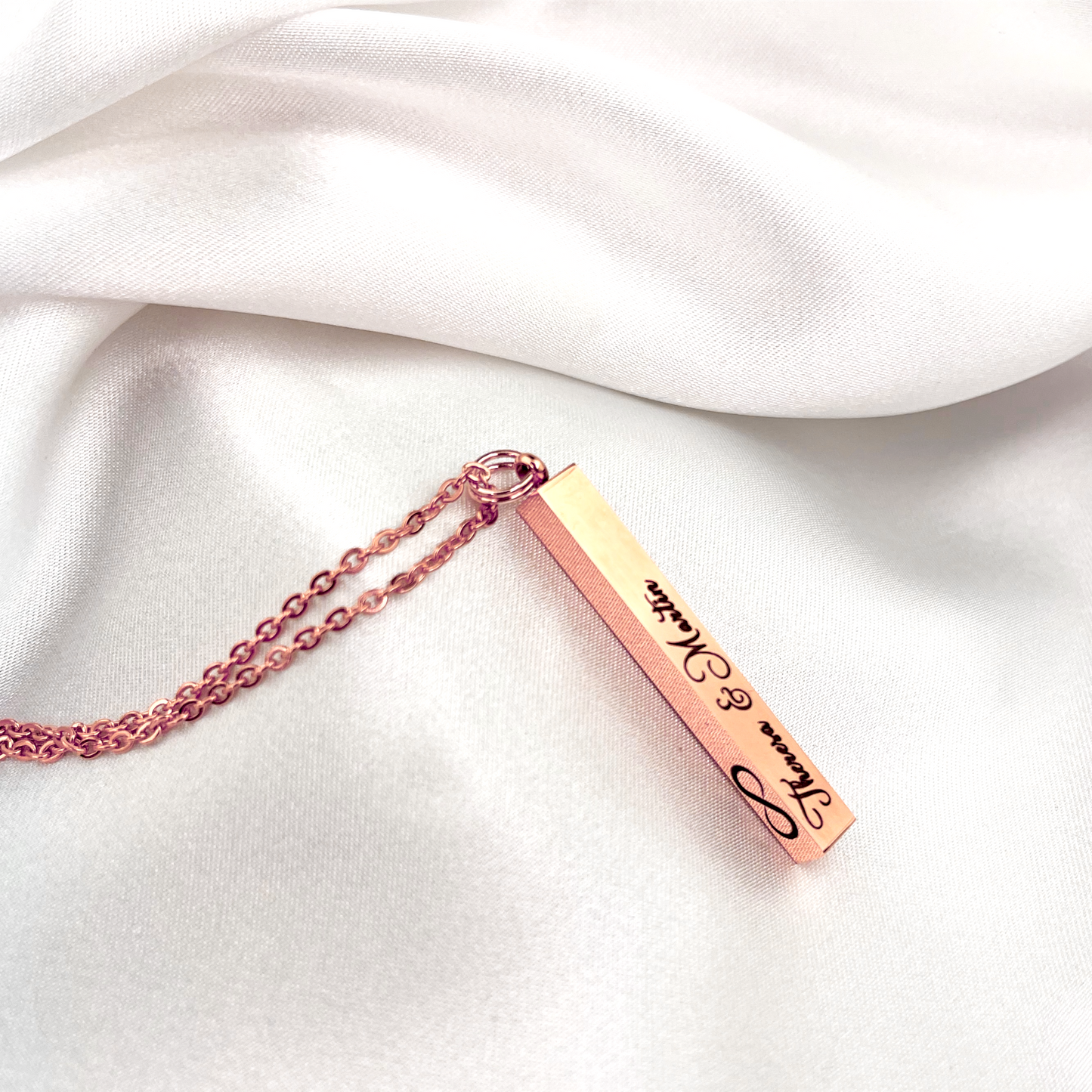3D vertical burl chain with engraving / gold, silver or rosegold