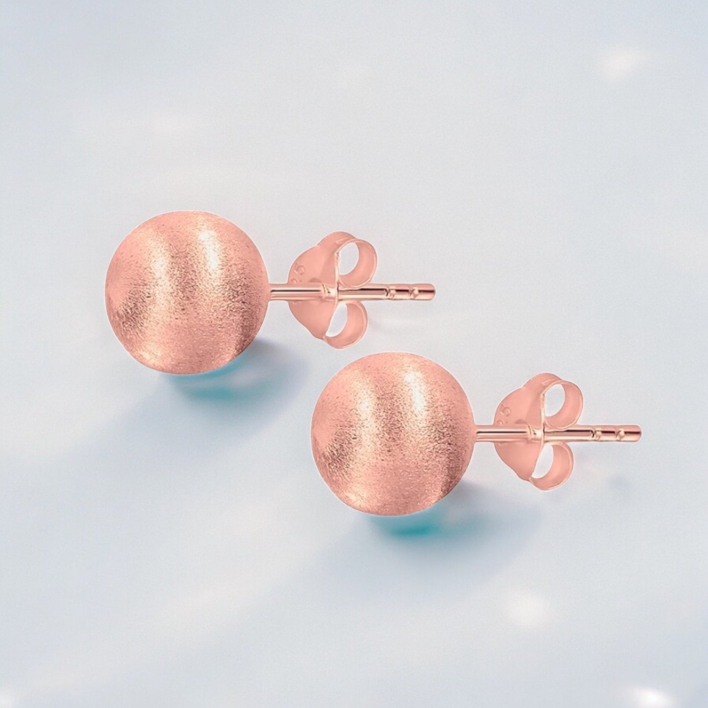 Matte Classic 6mm Ball Stud Earrings - 18K Rose Gold Plated, 925…