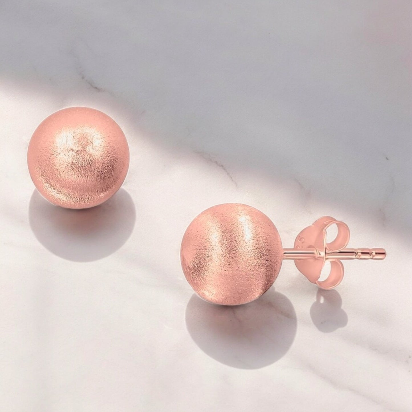Matte Classic 6mm Ball Stud Earrings - 18K Rose Gold Plated, 925…
