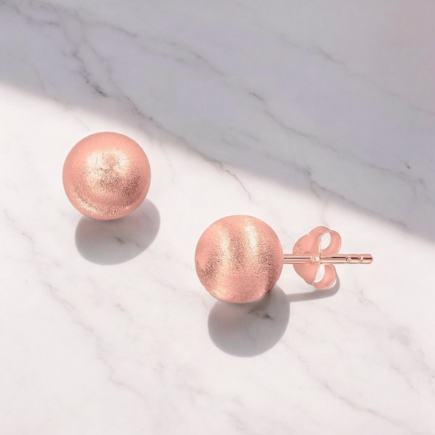 Matte Classic 6mm Ball Stud Earrings - 18K Rose Gold Plated, 925…