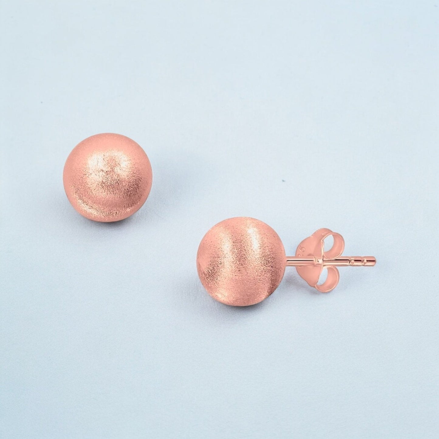 Matte Classic 6mm Ball Stud Earrings - 18K Rose Gold Plated, 925…