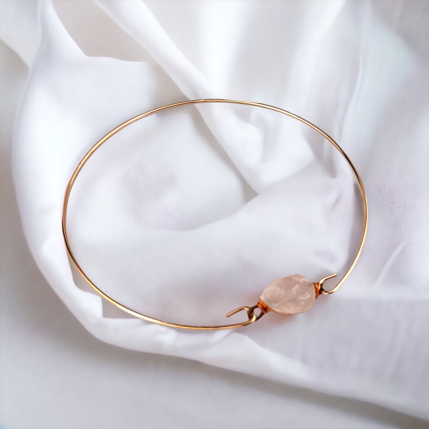 Rose Quartz Bangle - Rosegold Gold-Plated Minimalist Gemstone…