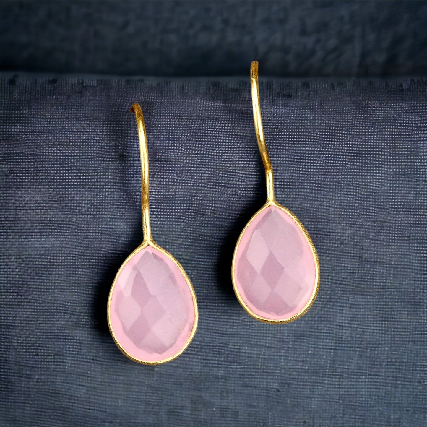 925 Sterling Gold Gold-Plated Rose Quartz Gemstone Earrings - OHR925-52