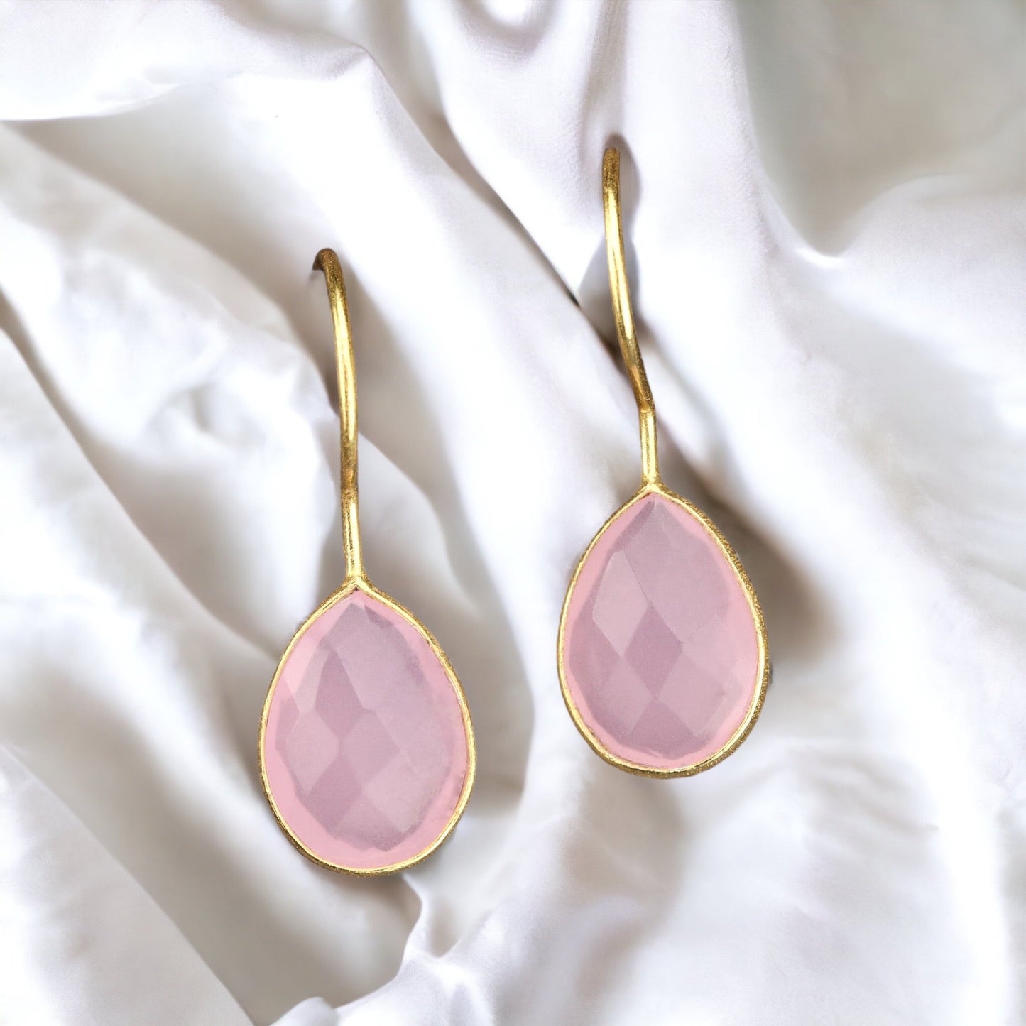 925 Sterling Gold Plated Rose Quartz Gemstone Earrings