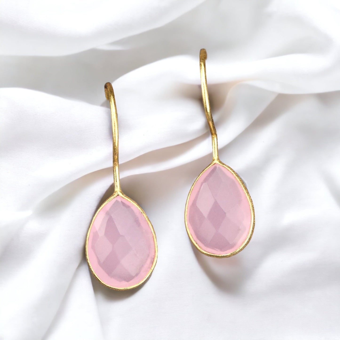 925 Sterling Gold Plated Rose Quartz Gemstone Earrings
