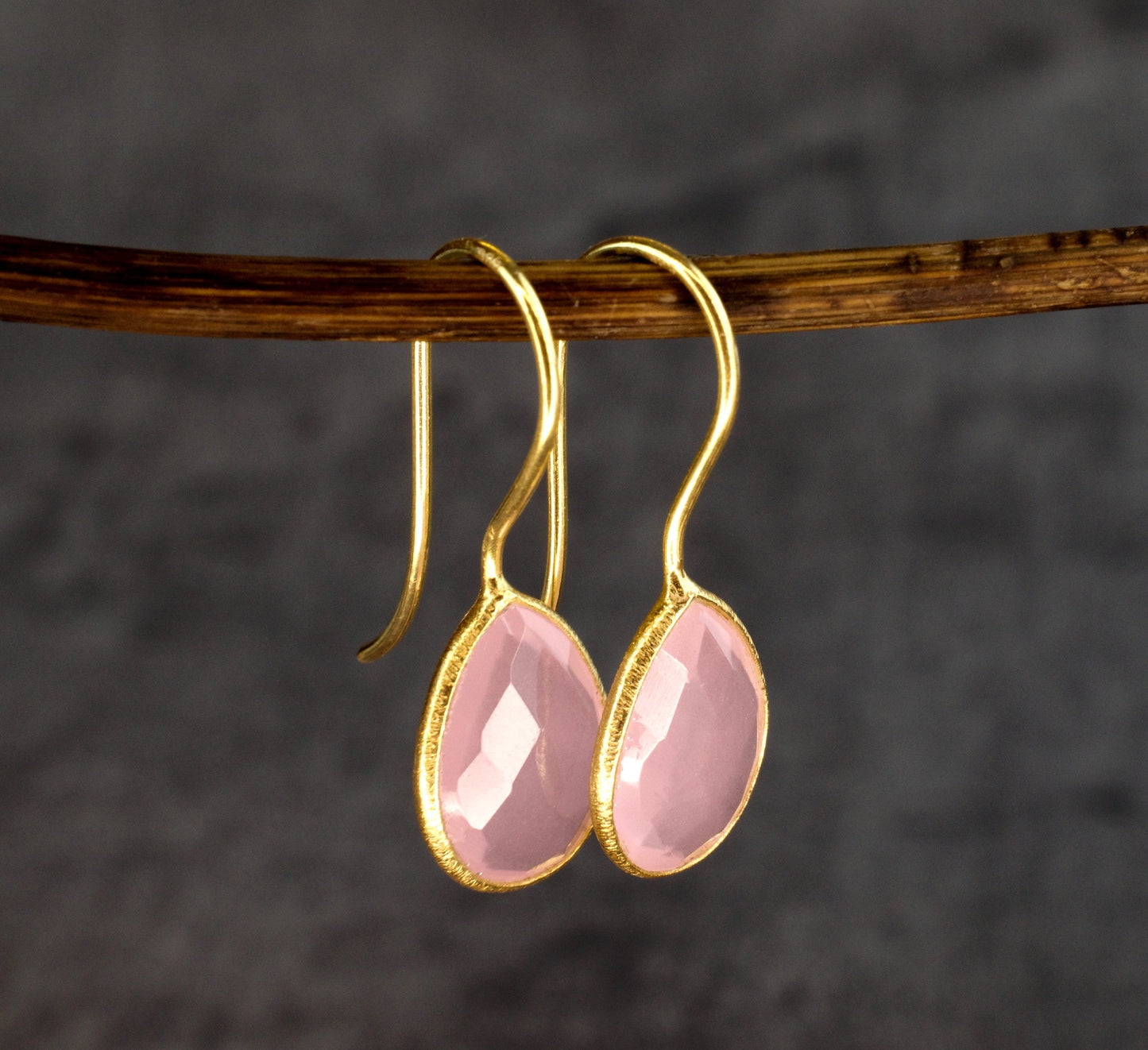 925 Sterling Gold Plated Rose Quartz Gemstone Earrings