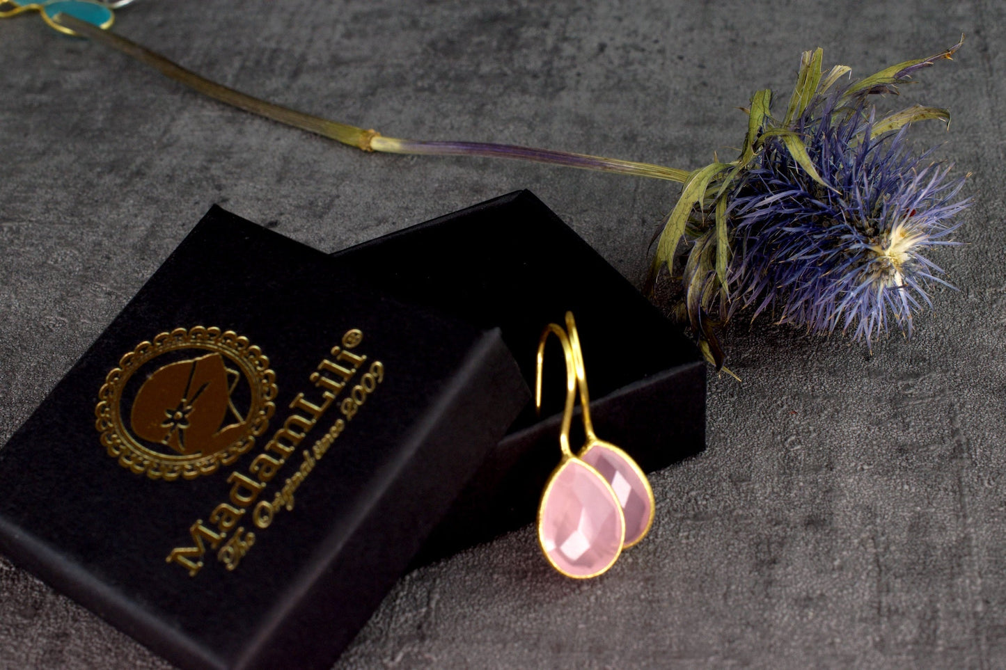 925 Sterling Gold Plated Rose Quartz Gemstone Earrings