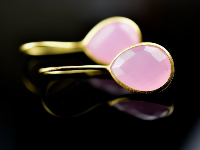 925 Sterling Gold Plated Rose Quartz Gemstone Earrings