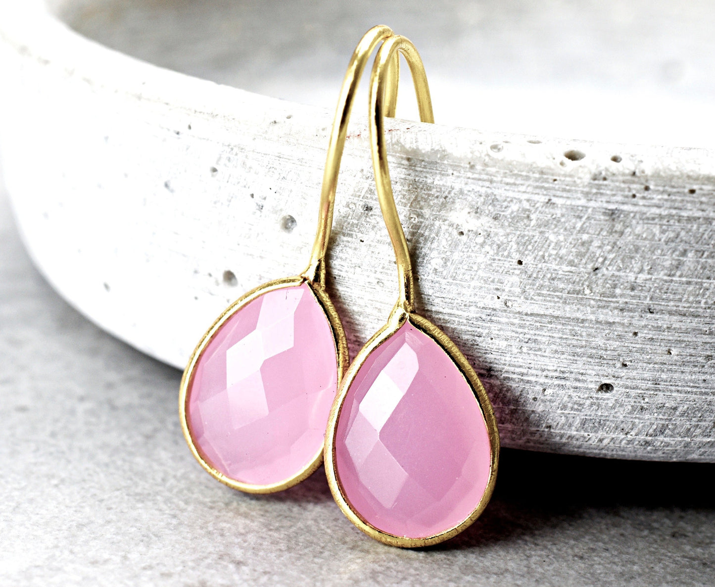 925 Sterling Gold Plated Rose Quartz Gemstone Earrings