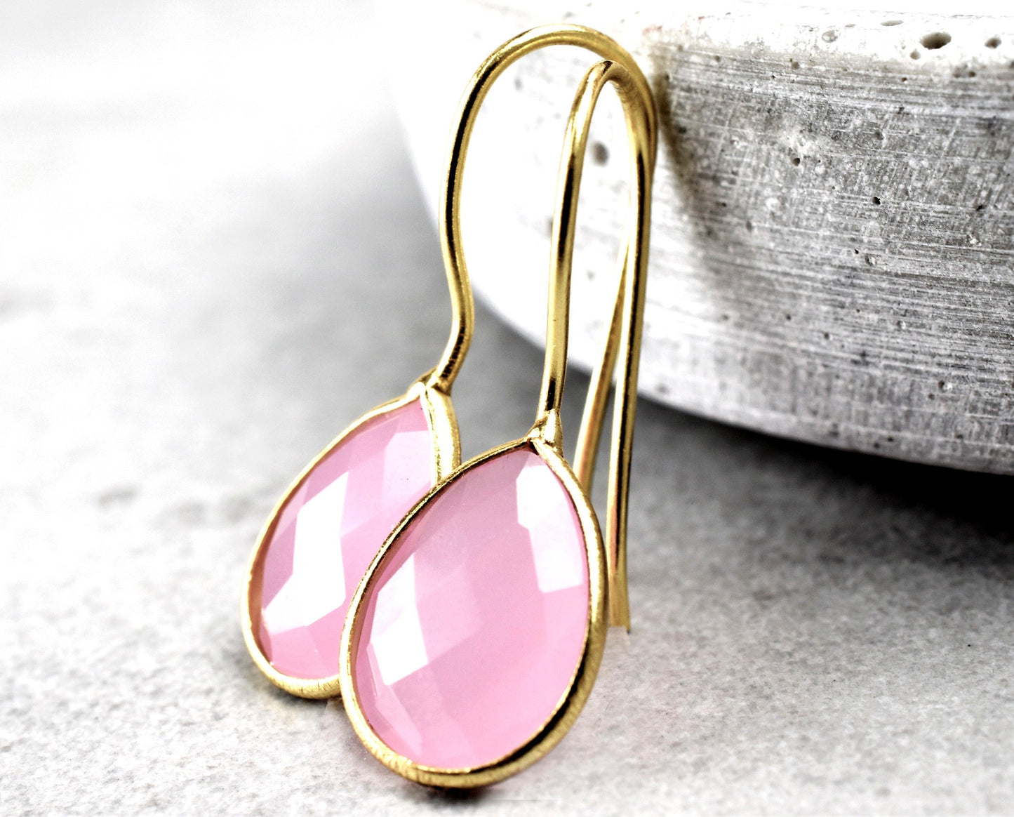 925 Sterling Gold Plated Rose Quartz Gemstone Earrings