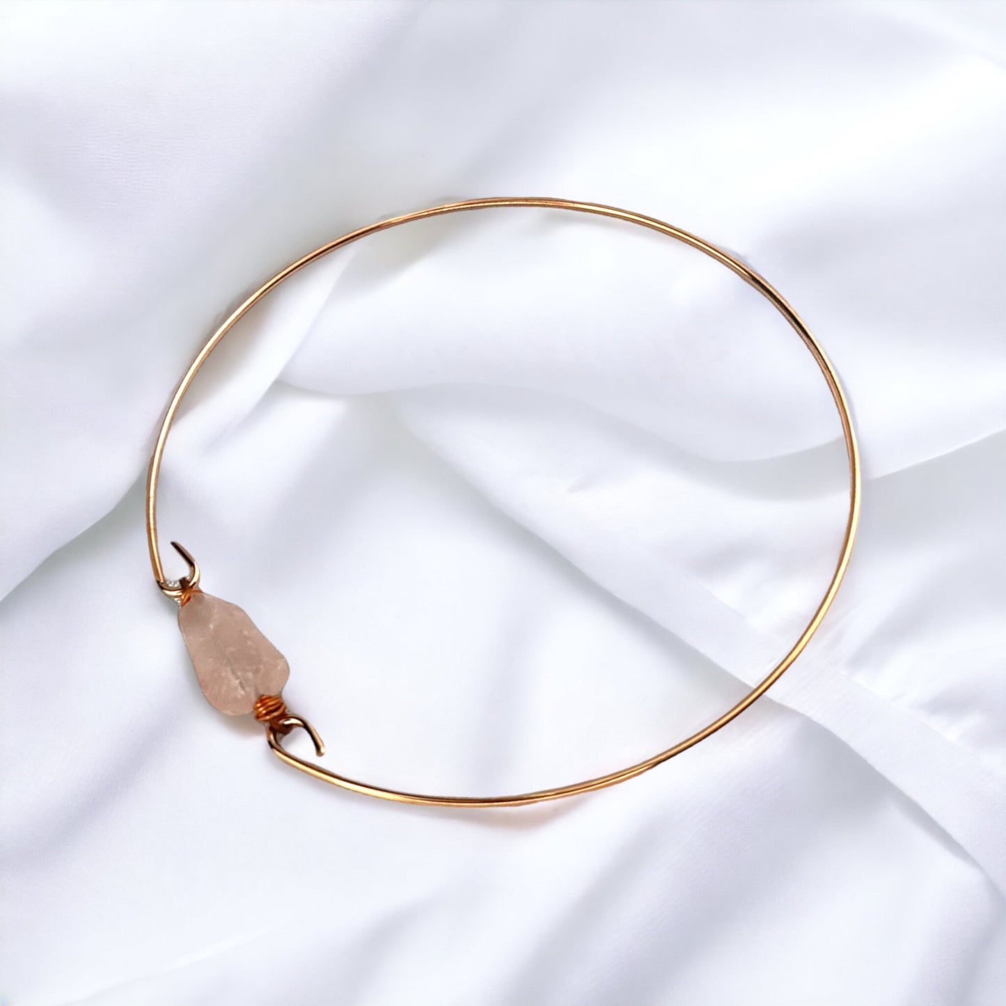 Rose Quartz Bangle - Rosegold Gold-Plated Minimalist Gemstone…