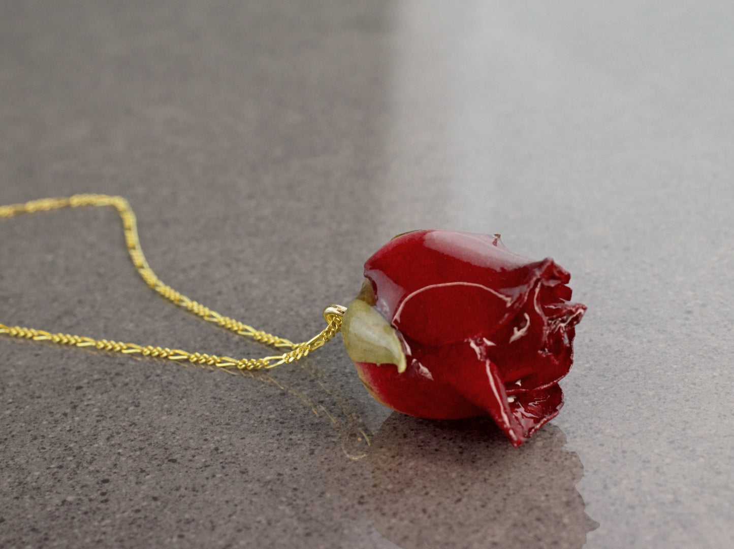 Real Red Rose — 925 Sterling Silver Gilded Chain