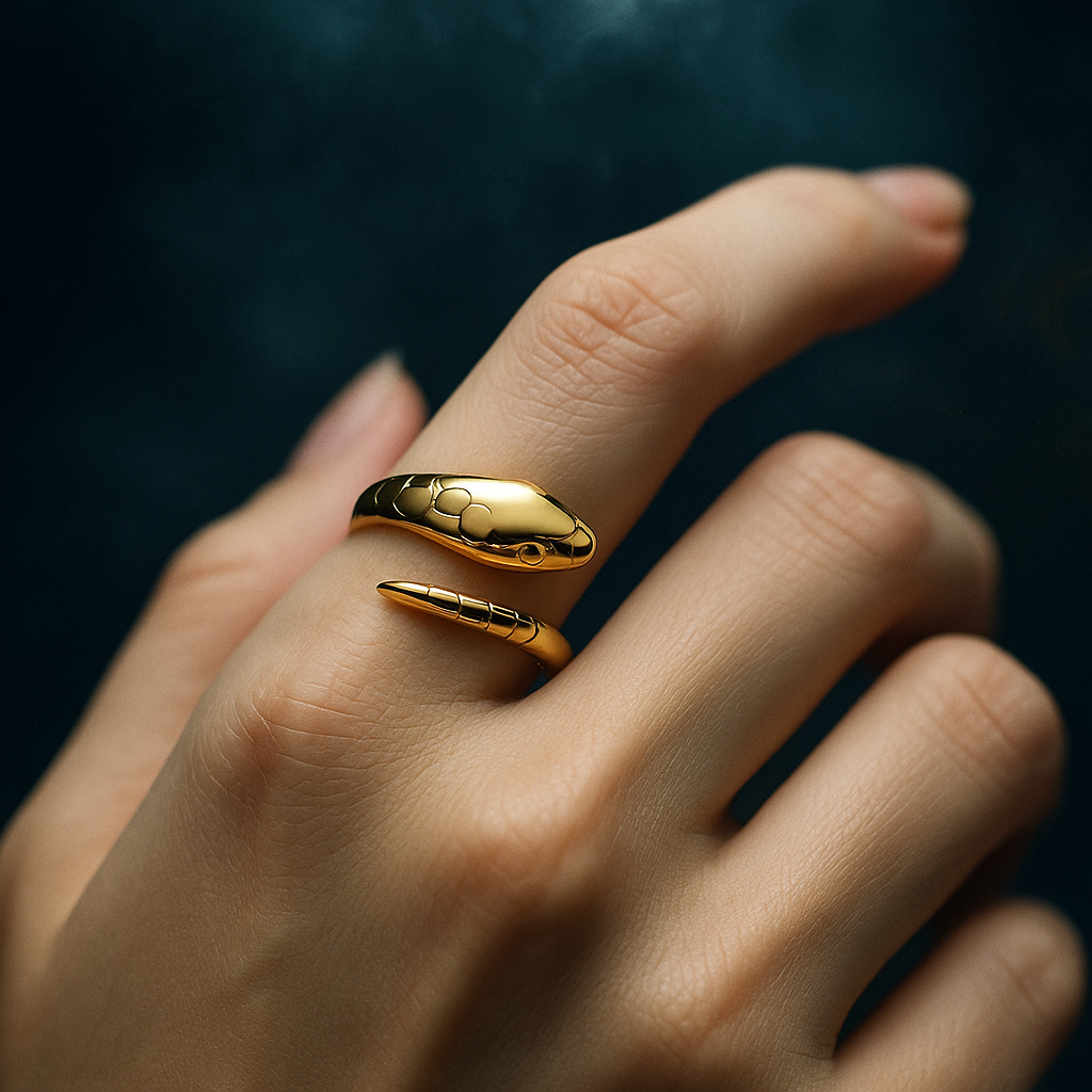 925 Sterling Silver Gold Plated Snake Ring - Adjustable Real Silver…