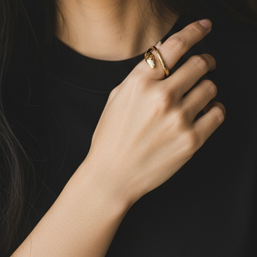 925 Sterling Silver Gold Plated Snake Ring - Adjustable Real Silver…