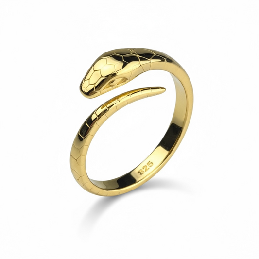 925 Sterling Silver Gold Plated Snake Ring - Adjustable Real Silver…