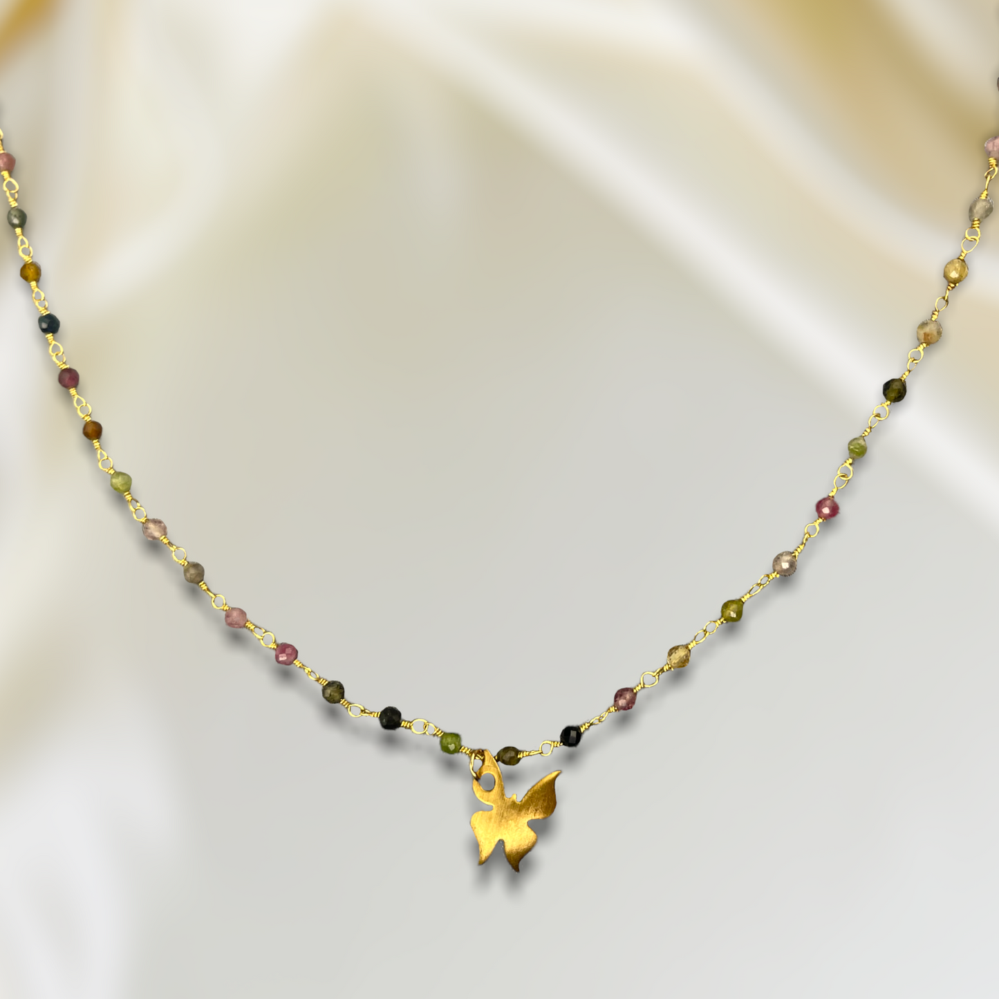Tourmaline Gold Butterfly Necklace - Gemstone Gradient Metamorphosis…