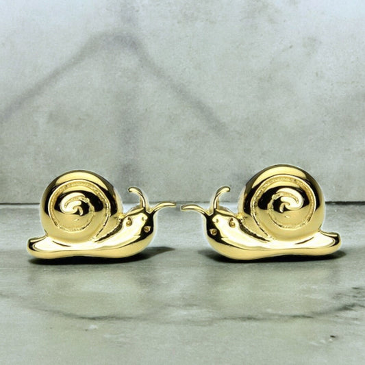 Polished Snail Stud Earrings in 925 Sterling Silver - 18K Flash Gold…