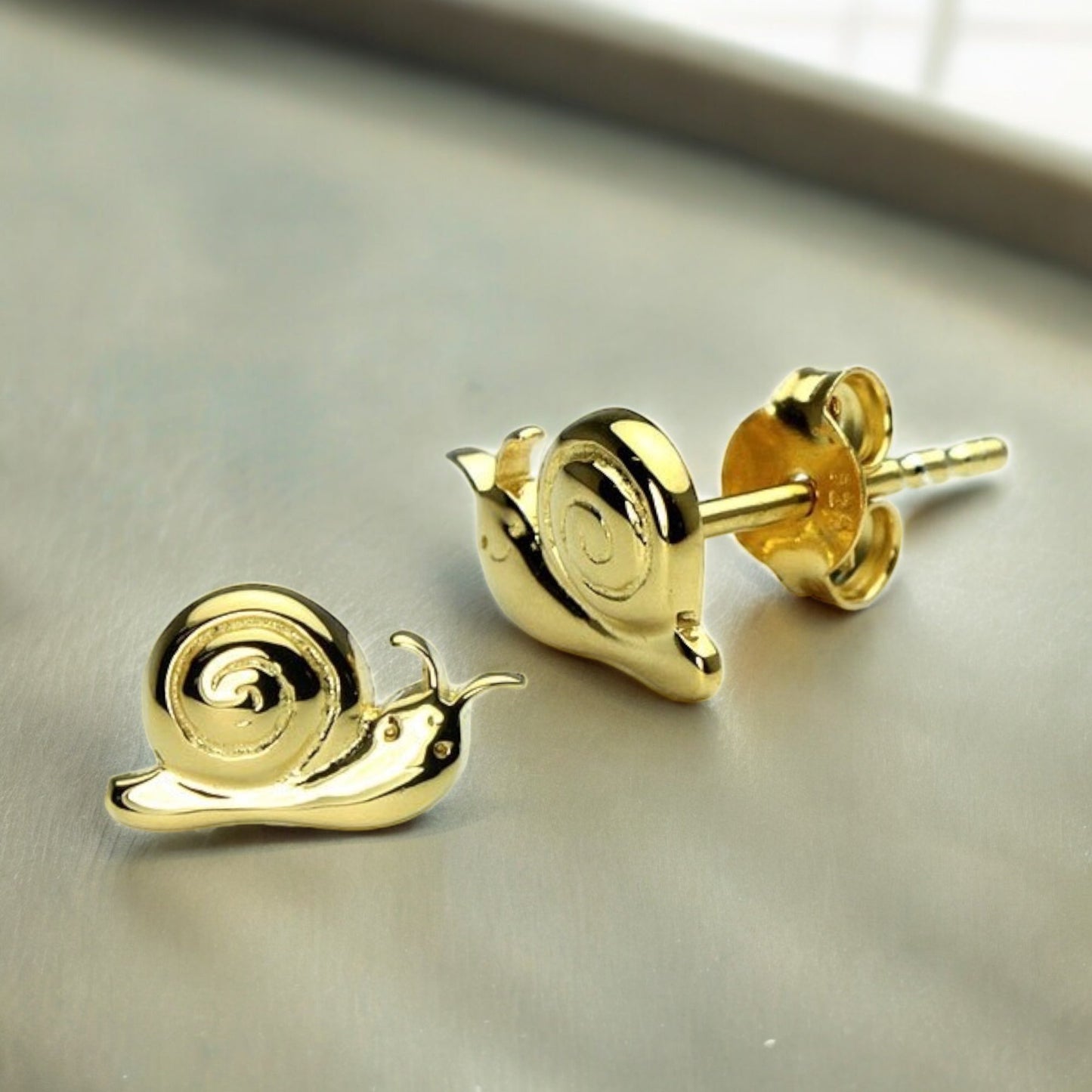 Polished Snail Stud Earrings in 925 Sterling Silver - 18K Flash Gold…