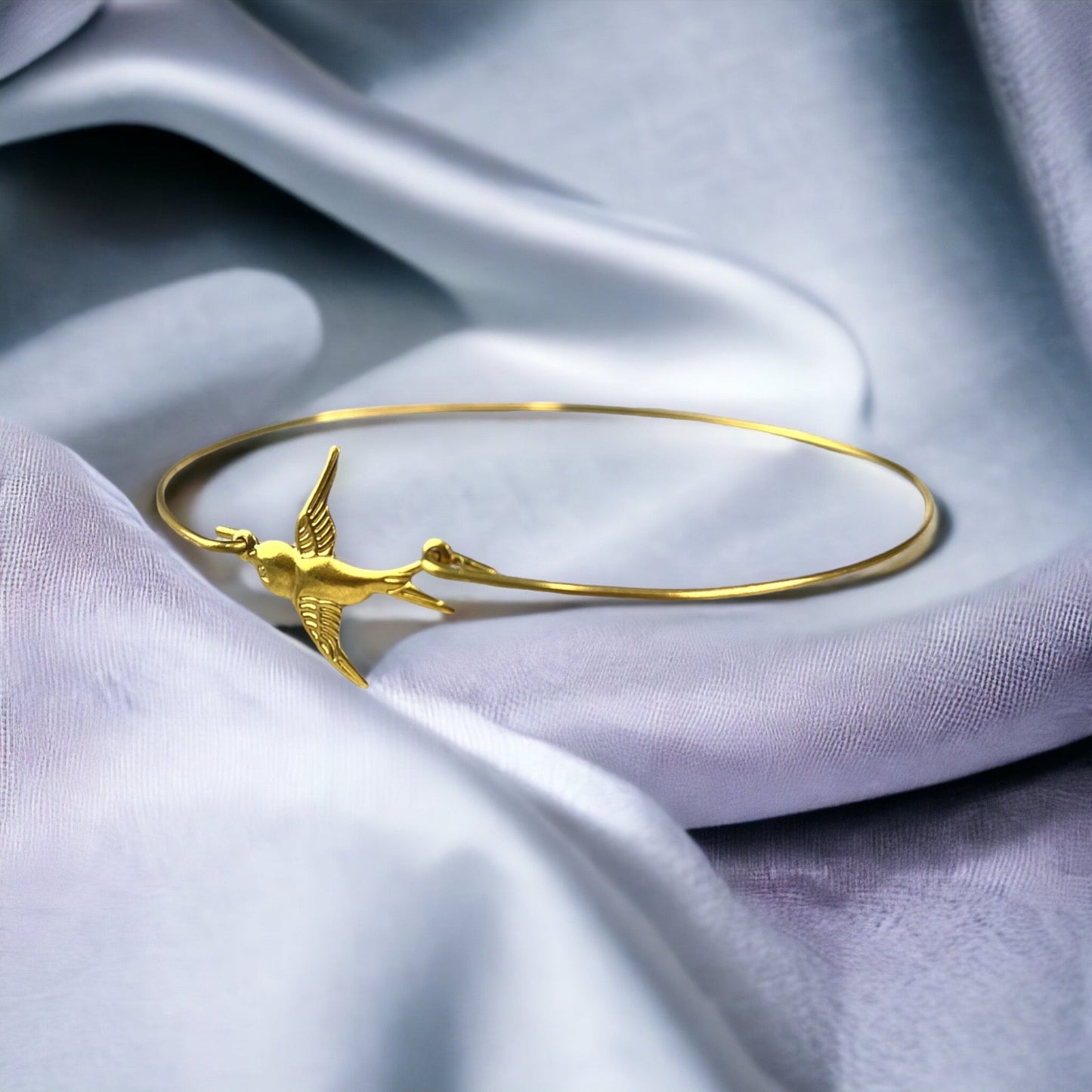 Swallow Flight Gold Bangle - Gold Plated Bird Swallow Freedom Moving…
