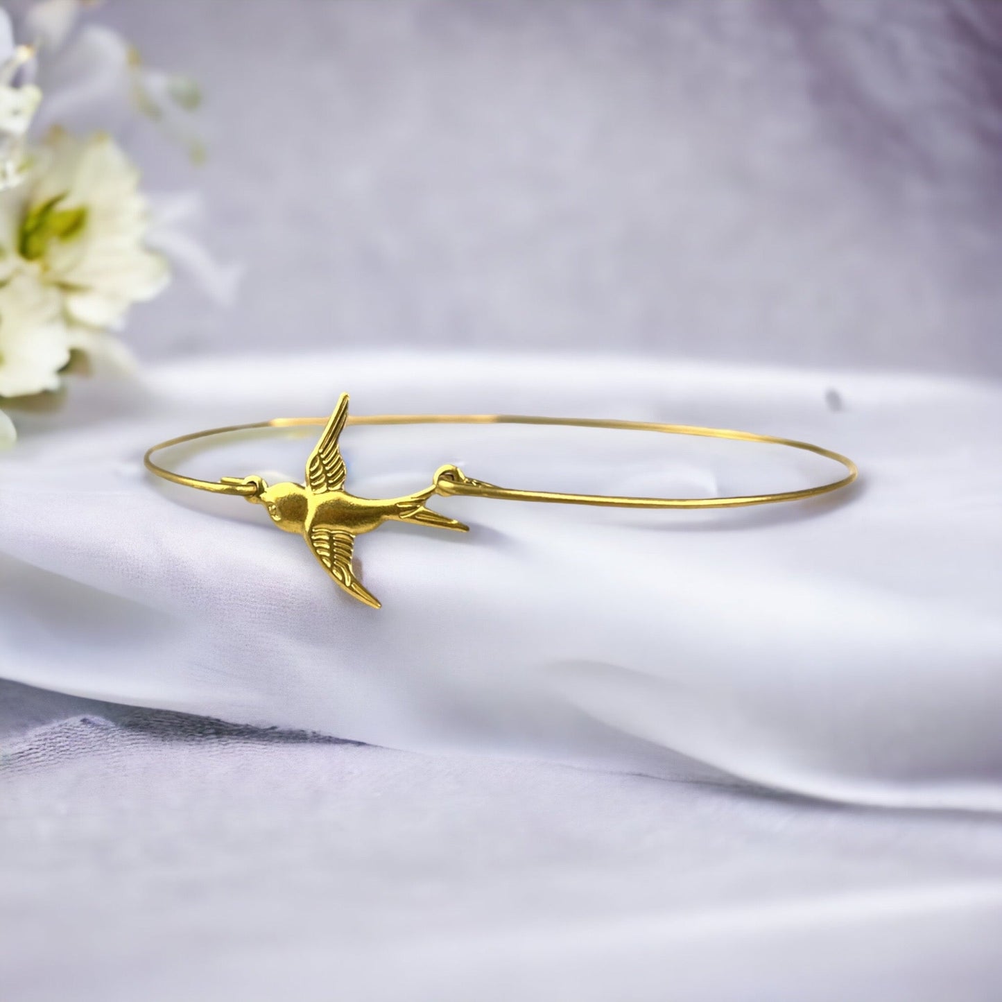 Swallow Flight Gold Bangle - Gold Plated Bird Swallow Freedom Moving…