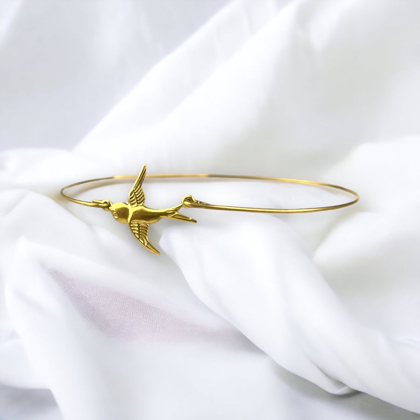 Swallow Flight Gold Bangle - Gold Plated Bird Swallow Freedom Moving…