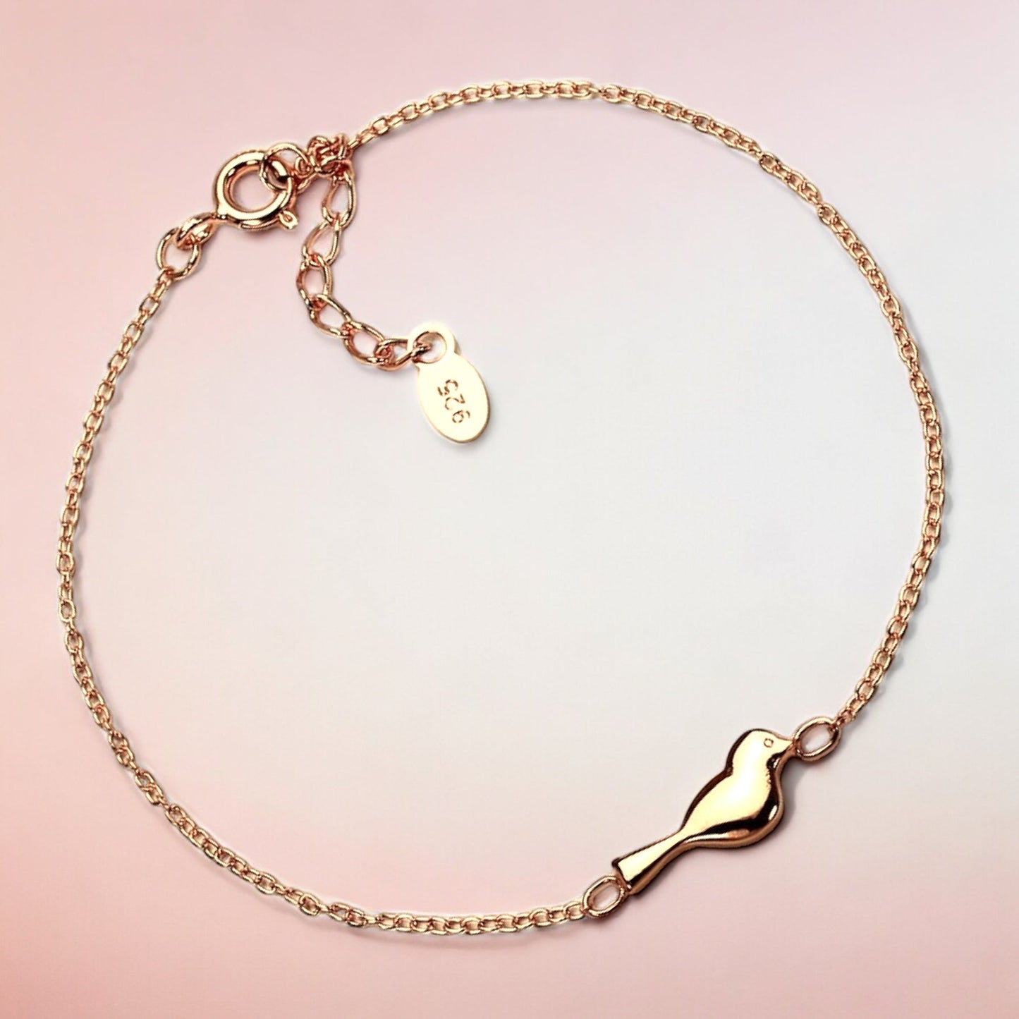 925 Sterling Silver Bracelet with Bird Motif – 18K Gold Plated, 16.5…