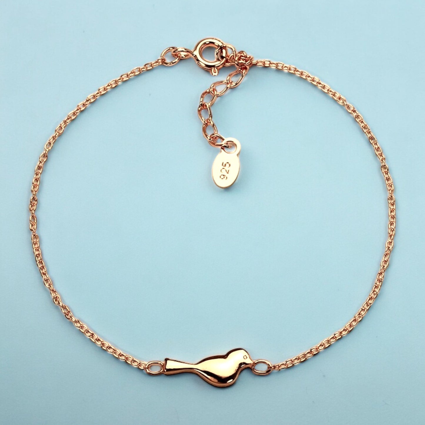 925 Sterling Silver Bracelet with Bird Motif – 18K Gold Plated, 16.5…