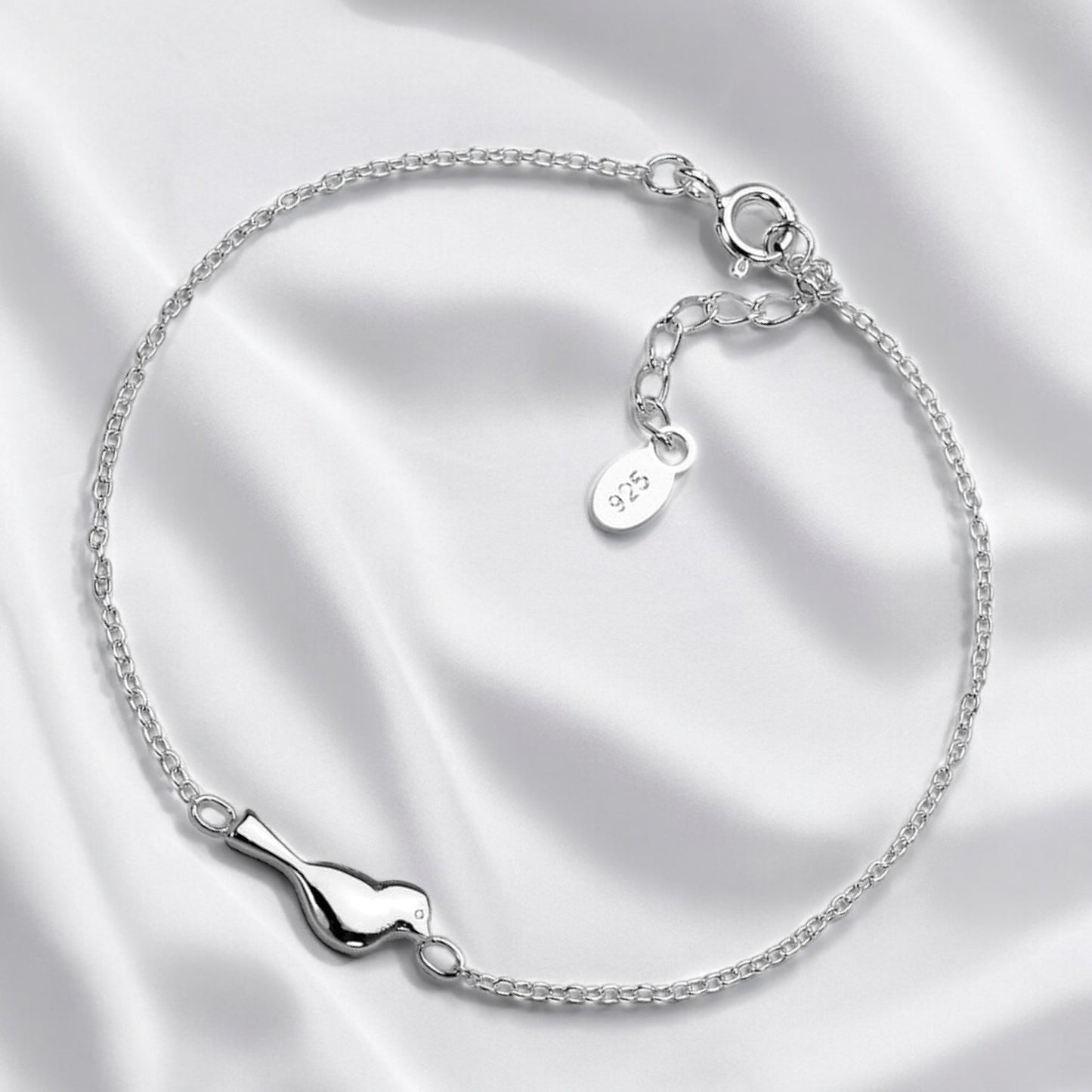 925 Silver Bracelet with Bird Motif - 16.5 cm Length, 925 Sterling…