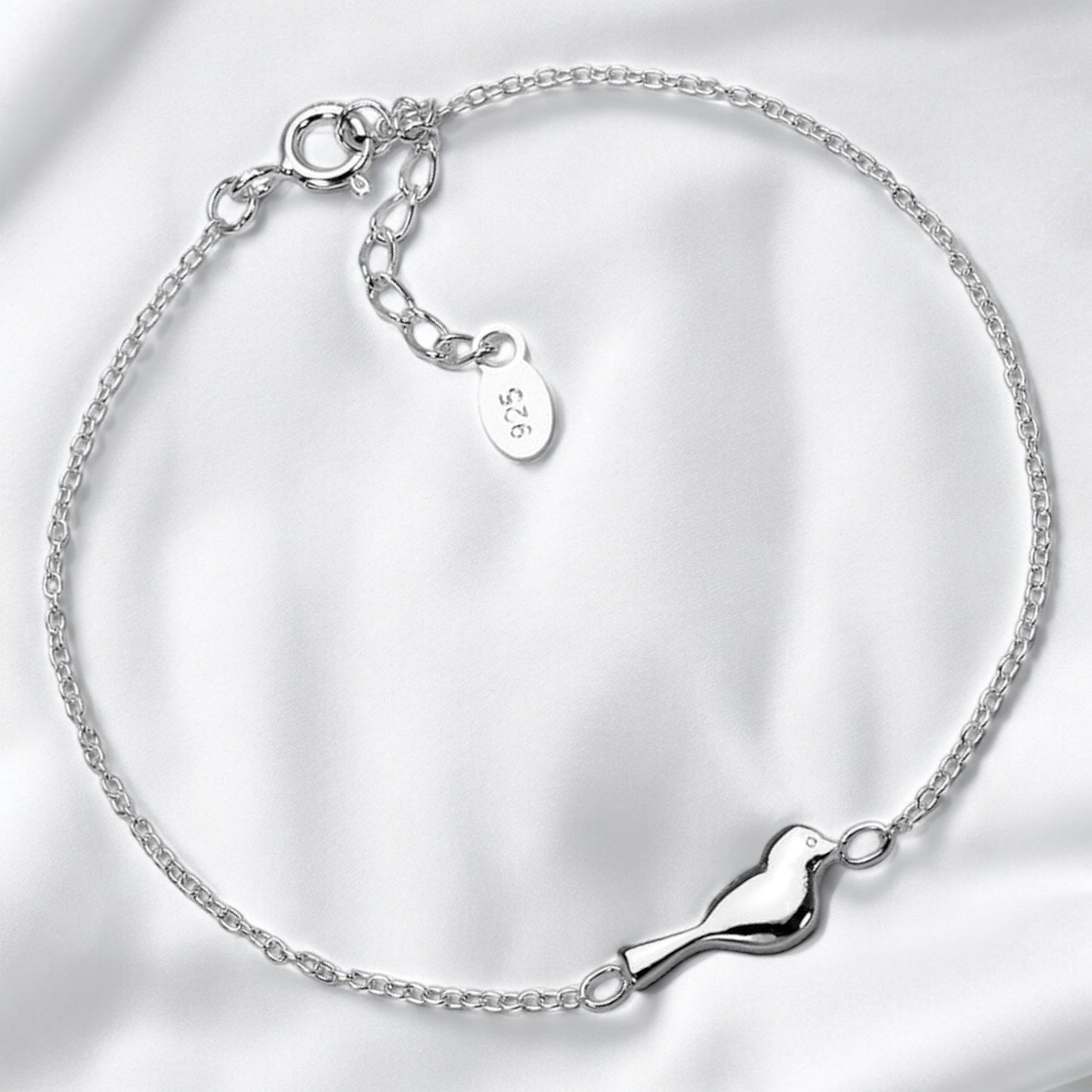 925 Silver Bracelet with Bird Motif - 16.5 cm Length, 925 Sterling…