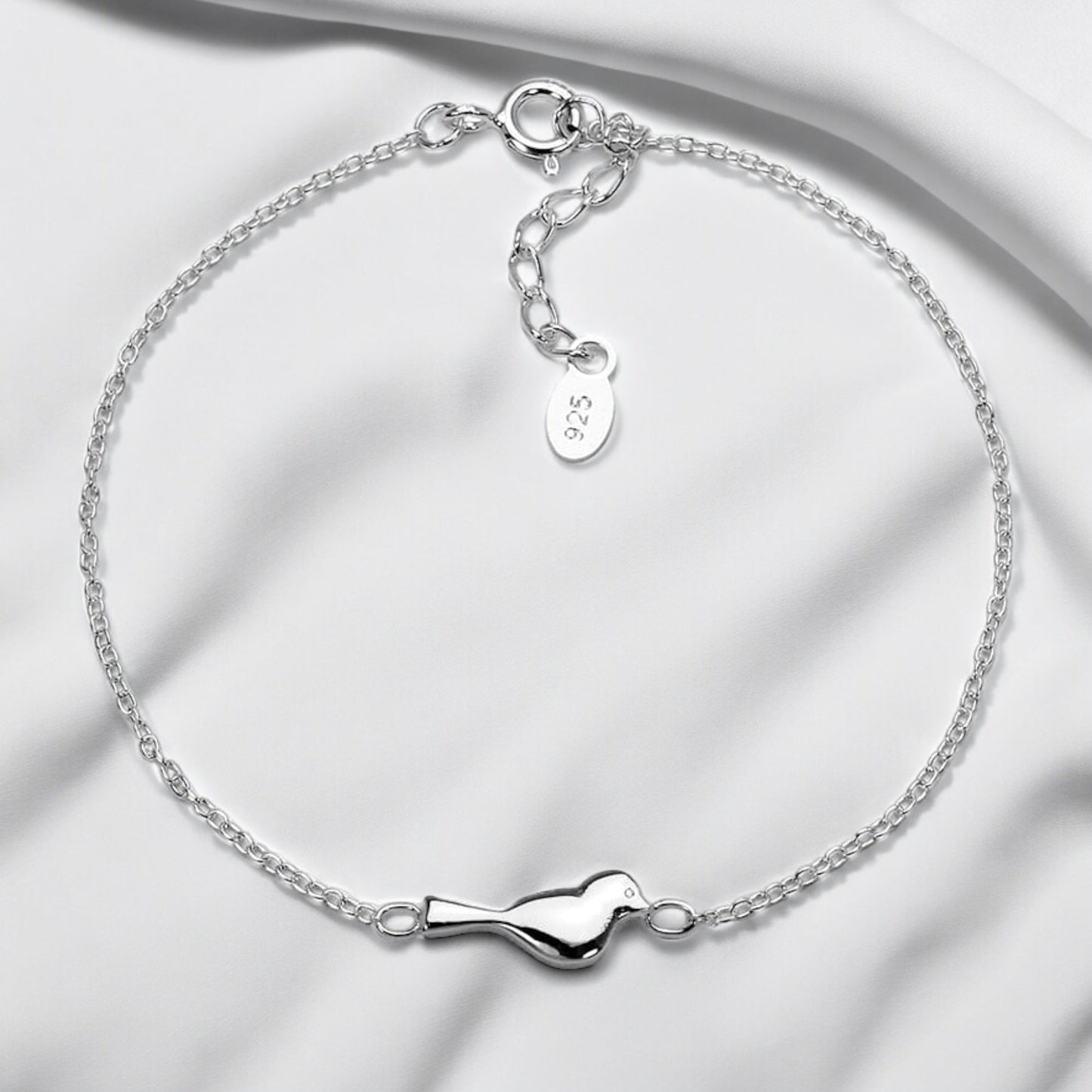 925 Silver Bracelet with Bird Motif - 16.5 cm Length, 925 Sterling…