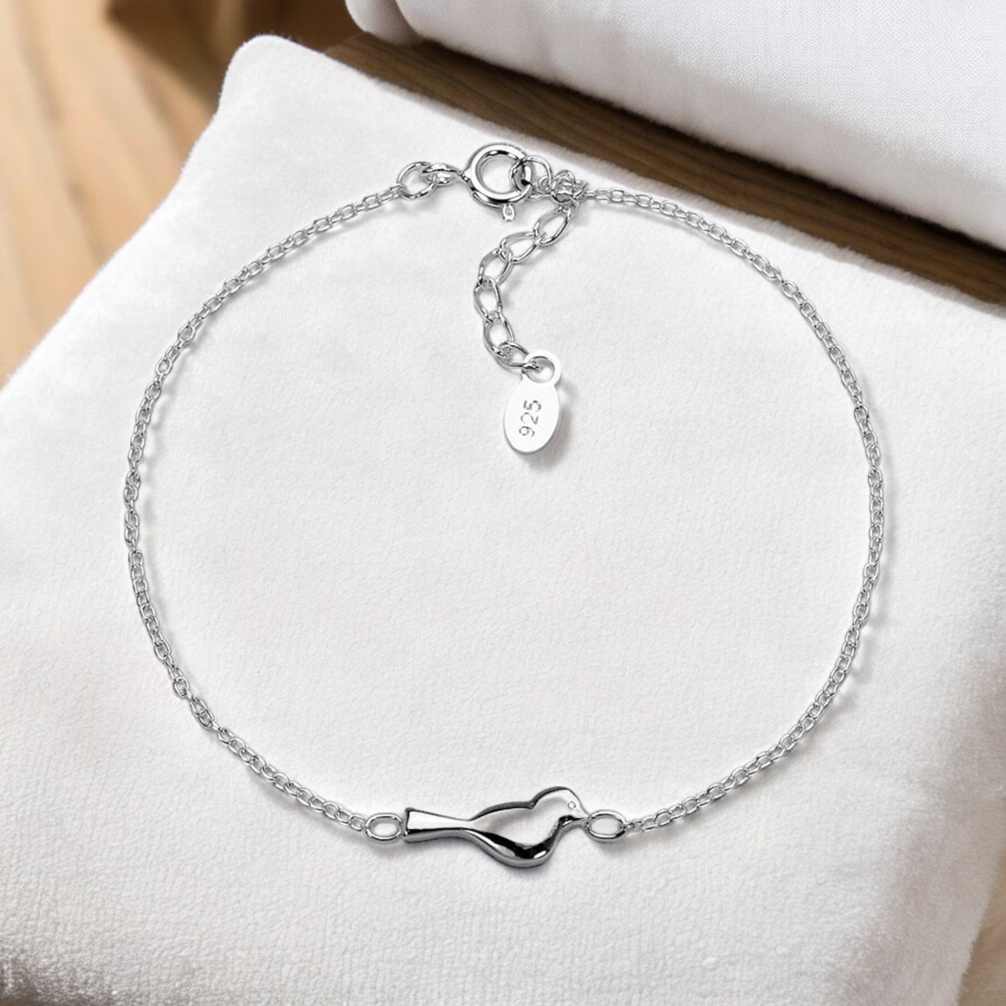 925 Silver Bracelet with Bird Motif - 16.5 cm Length, 925 Sterling…