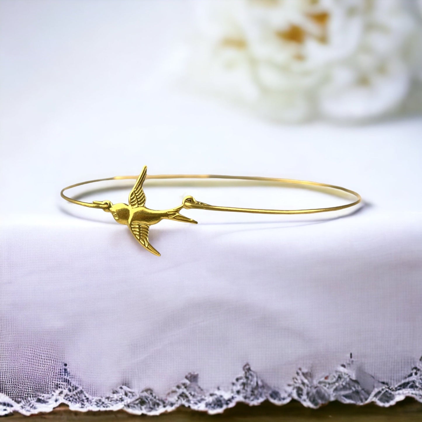 Swallow Flight Gold Bangle - Gold Plated Bird Swallow Freedom Moving…