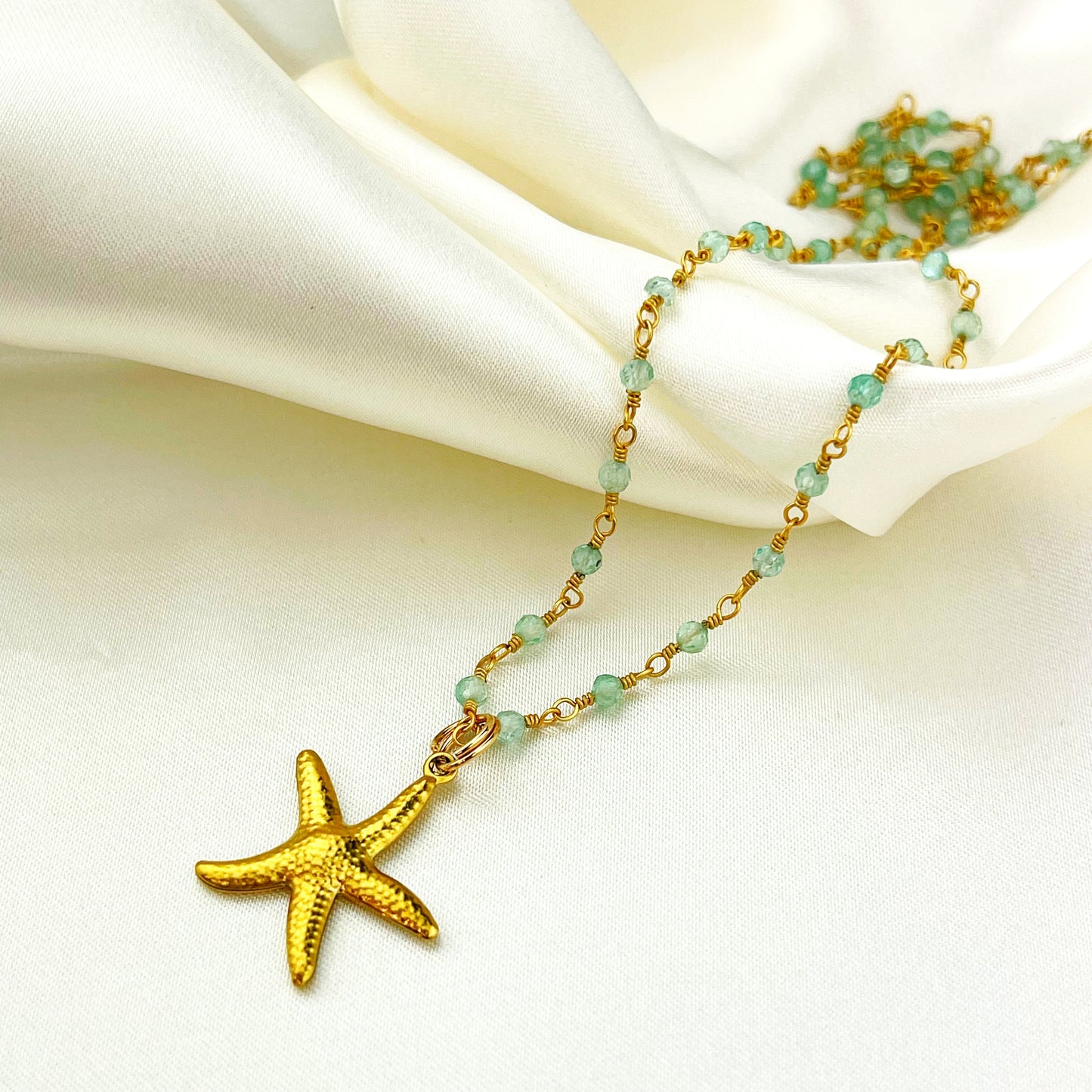 Gemstone Apatite Starfish Necklace Gold Plated