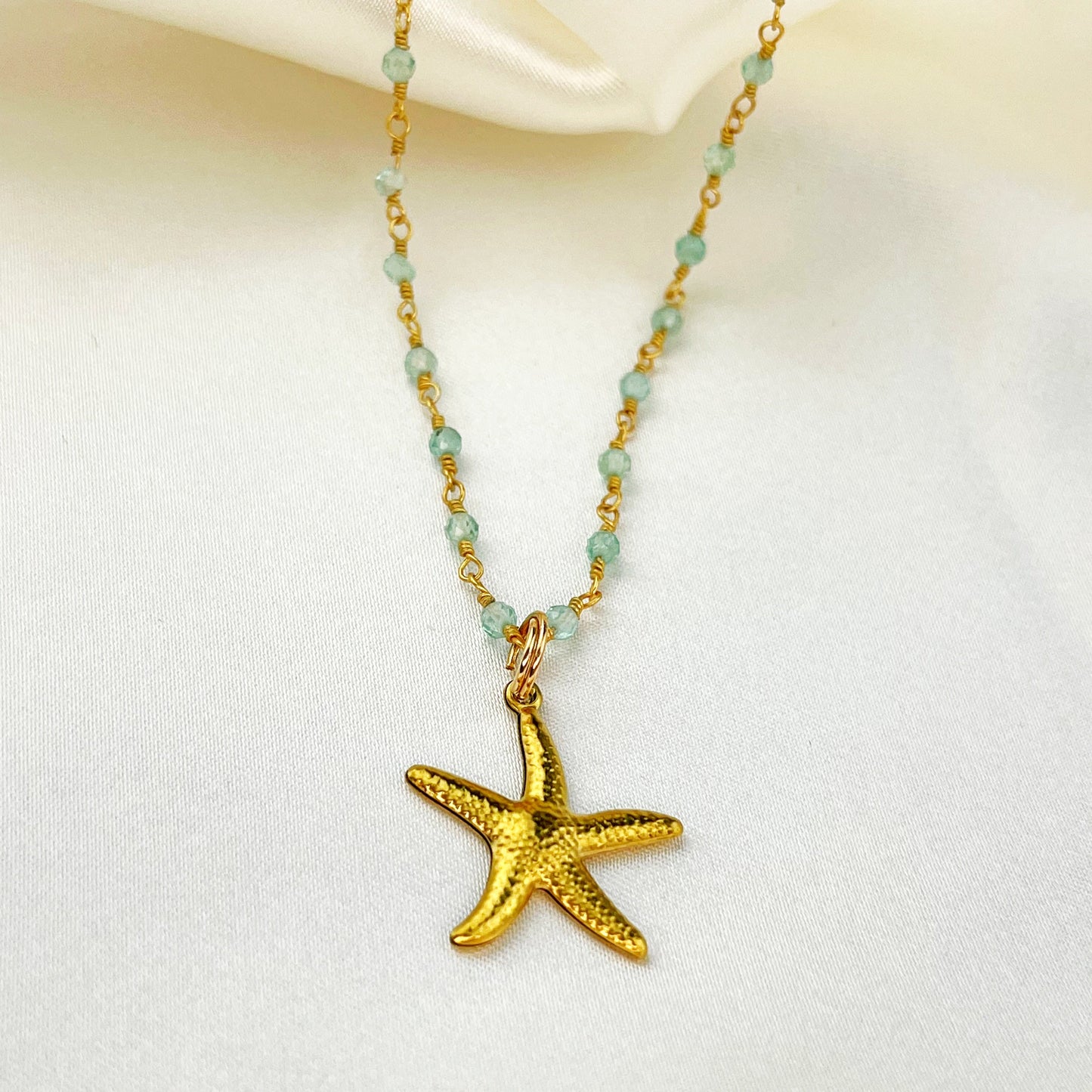 Gemstone Apatite Starfish Necklace Gold Plated