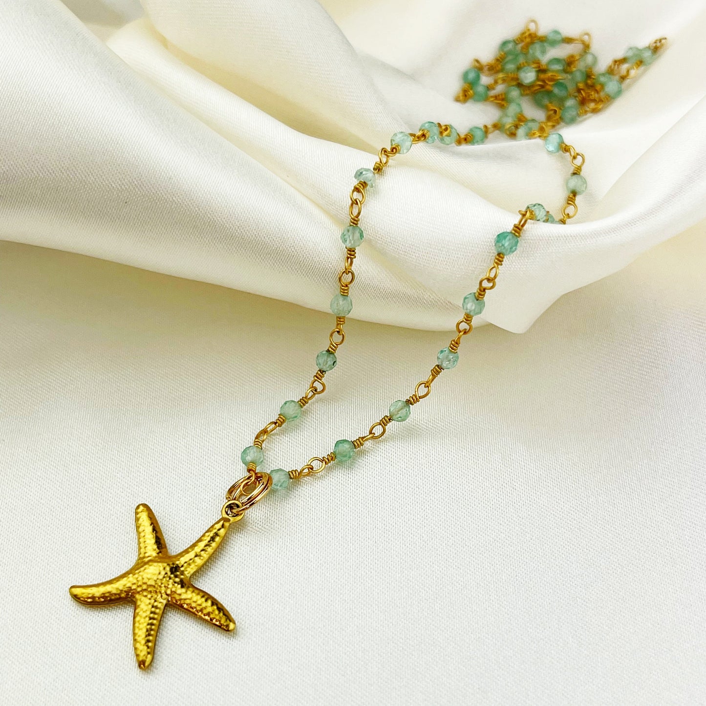 Gemstone Apatite Starfish Necklace Gold Plated
