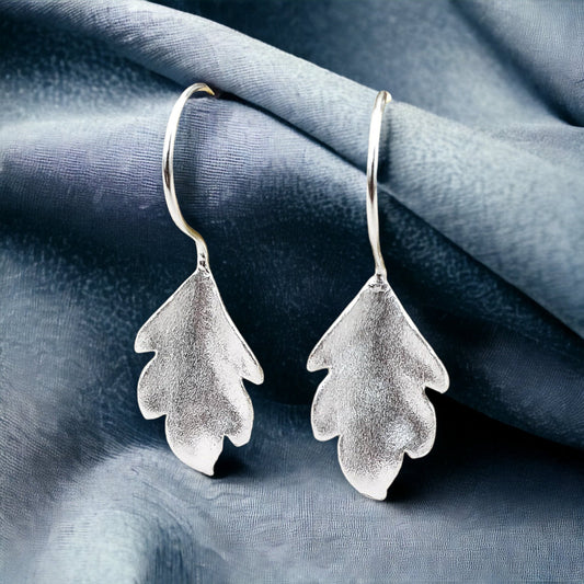 Autumn leaves silver earrings - 925 sterling matt leaves 3D earrings…