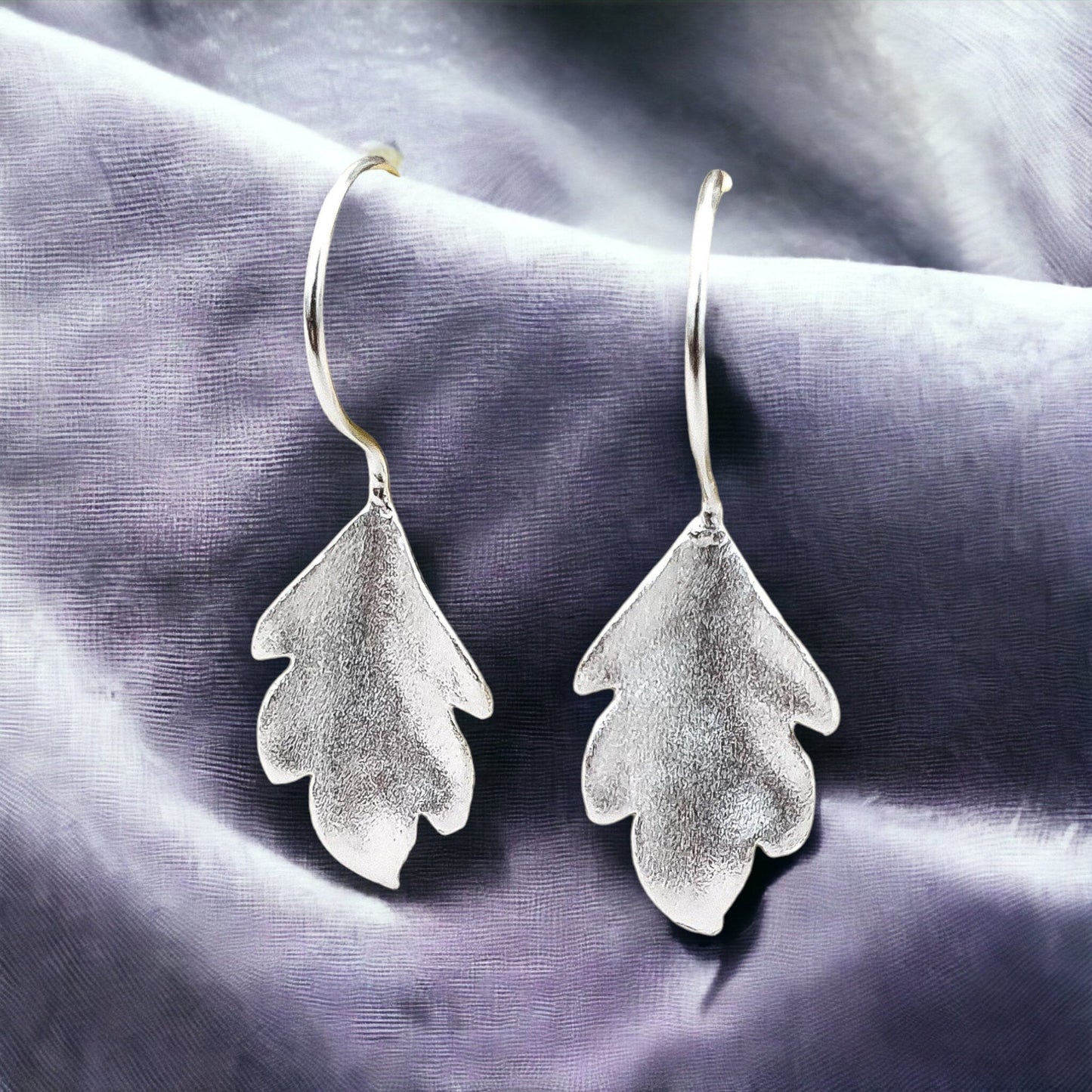 Autumn leaves silver earrings - 925 sterling matt leaves 3D earrings…