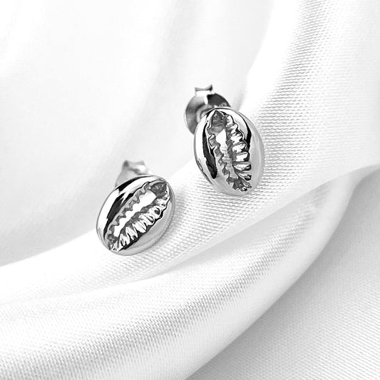 Cowrie shell mini stud earrings - 925 Sterling silver