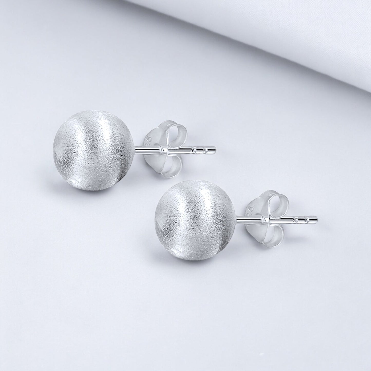 Brushed Classic Silver Ball Stud Earrings - 925 Sterling Silver