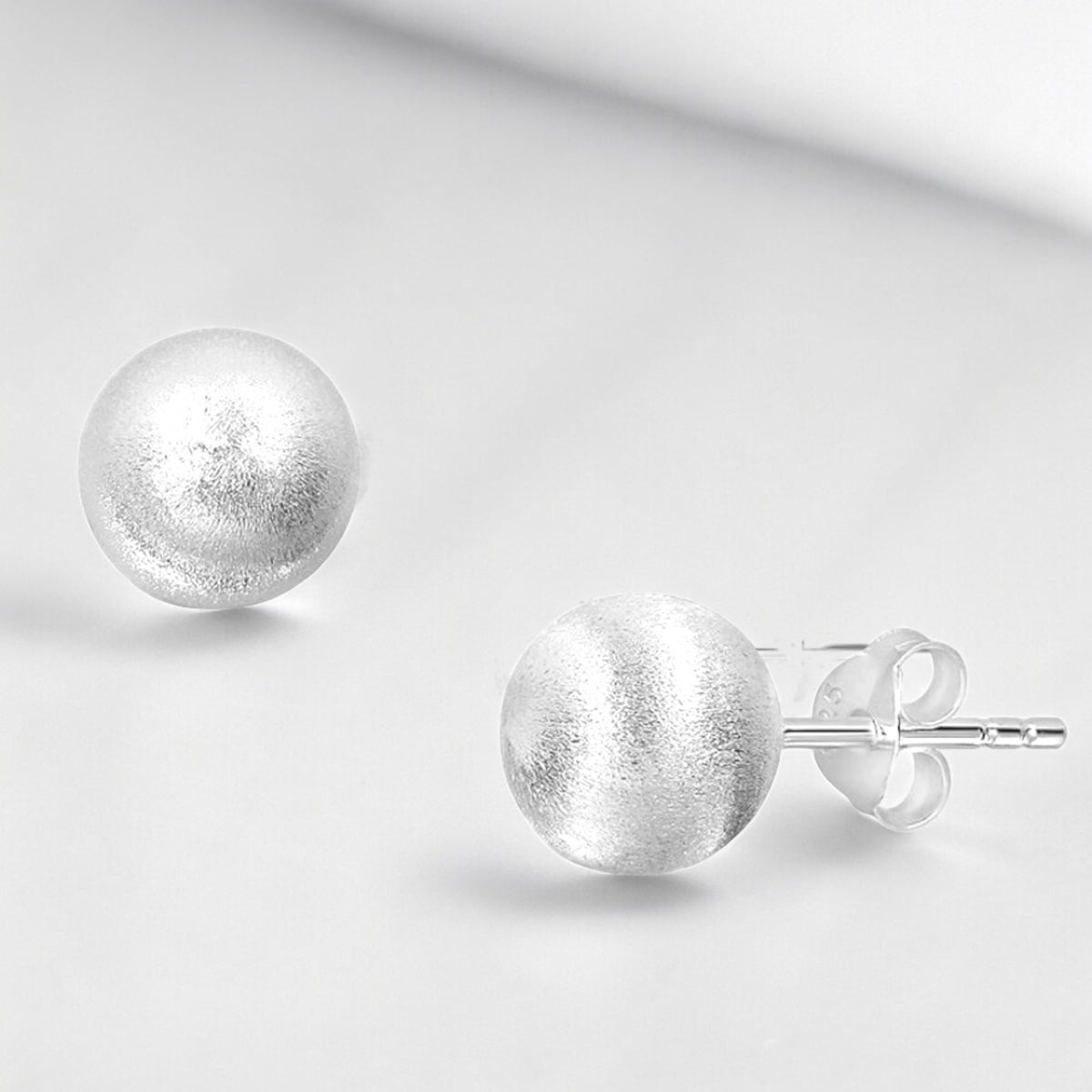 Brushed Classic Silver Ball Stud Earrings - 925 Sterling Silver - OHR925-158