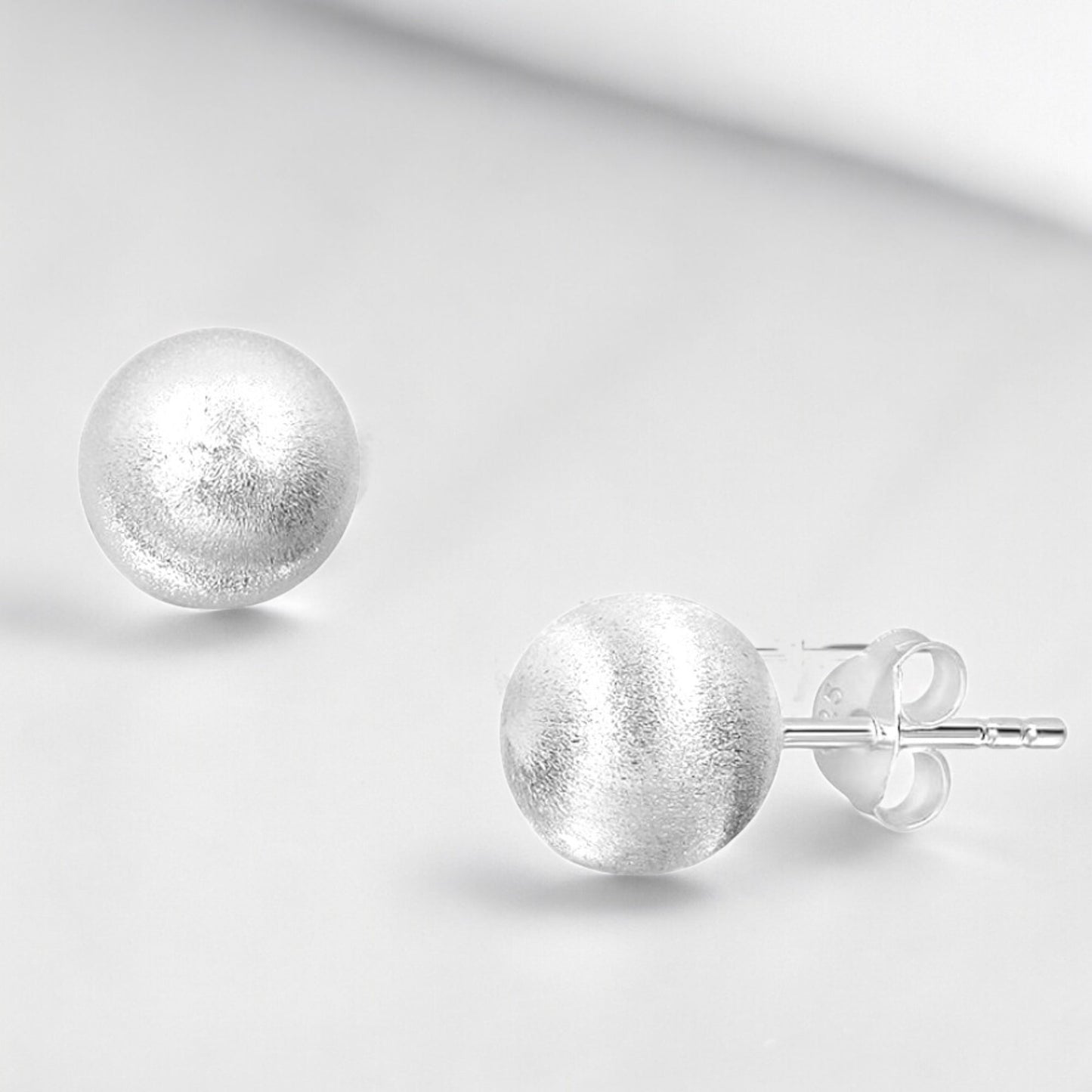 Brushed Classic Silver Ball Stud Earrings - 925 Sterling Silver